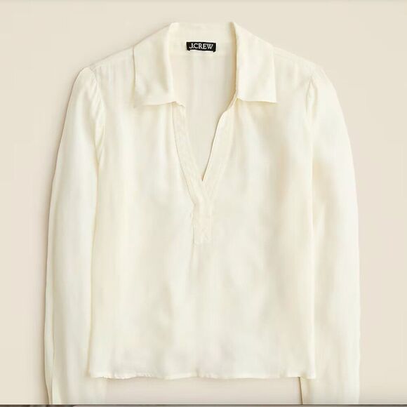 J. Crew cf440 Ivory Bungalow popover shirt in crepe de chine NWT size s - Picture 3 of 12